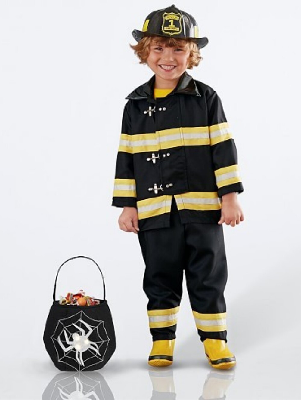 POTTERY BARN Kids Firefighter Costume Set 3T Black Yellow Halloween Dress Up